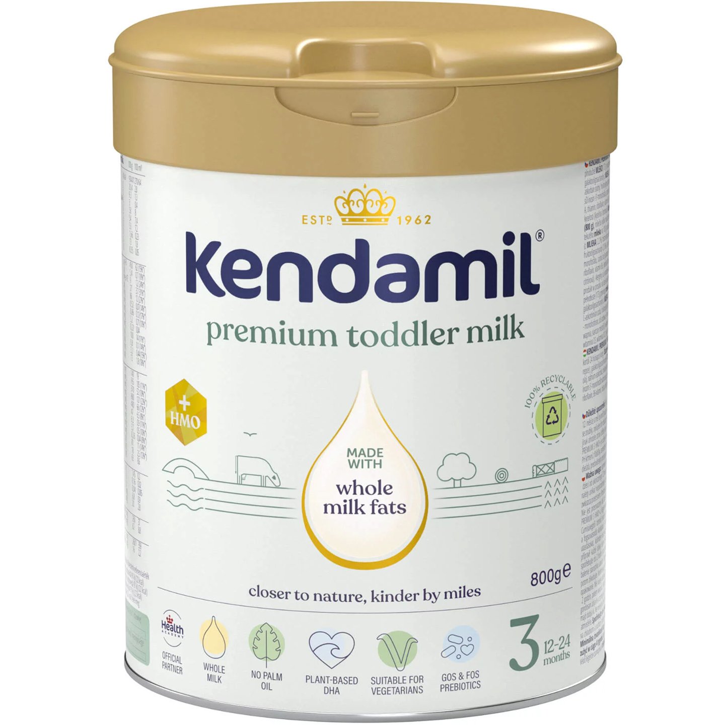 Kendamil Kendamil Premium Toddler Milk 3, 12-24m with Whole Milk Fats + HMO Γάλα Πλήρες 3ης Βρεφικής Ηλικίας σε Σκόνη με Ολιγοσακχαρίτες Μητρικού Γάλακτος (HMO) 800g