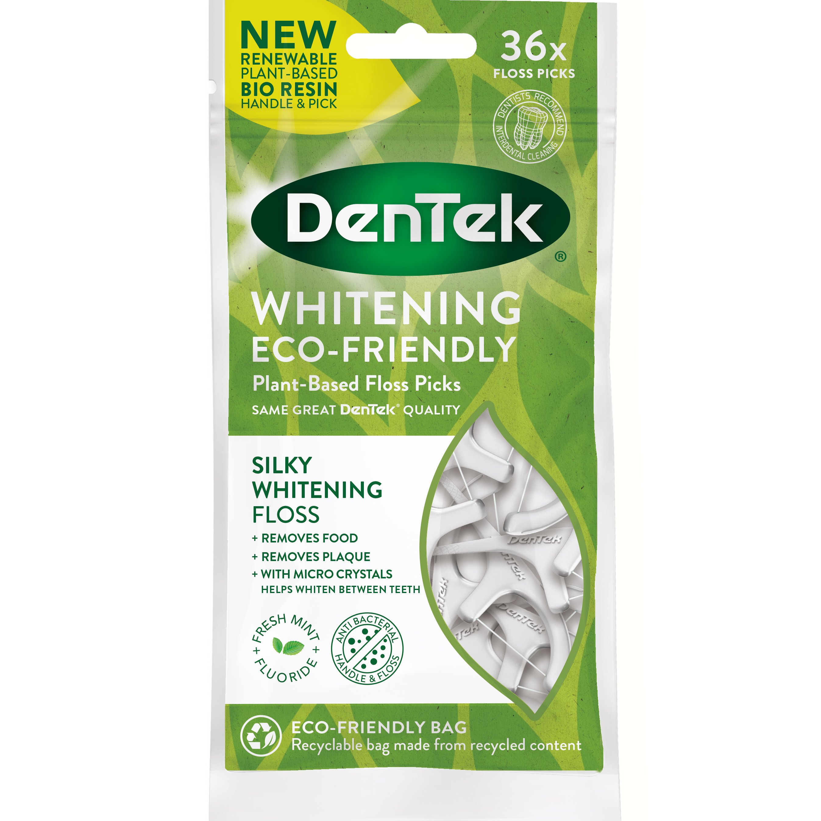 Dentek Dentek Whitening Plant-Based Silky Floss Picks Οδοντογλυφίδα με Οδοντικό Νήμα με Λευκαντικές Ιδιότητες Ιδανική & για Καθαρισμό Γλώσσας 36 Τεμάχια