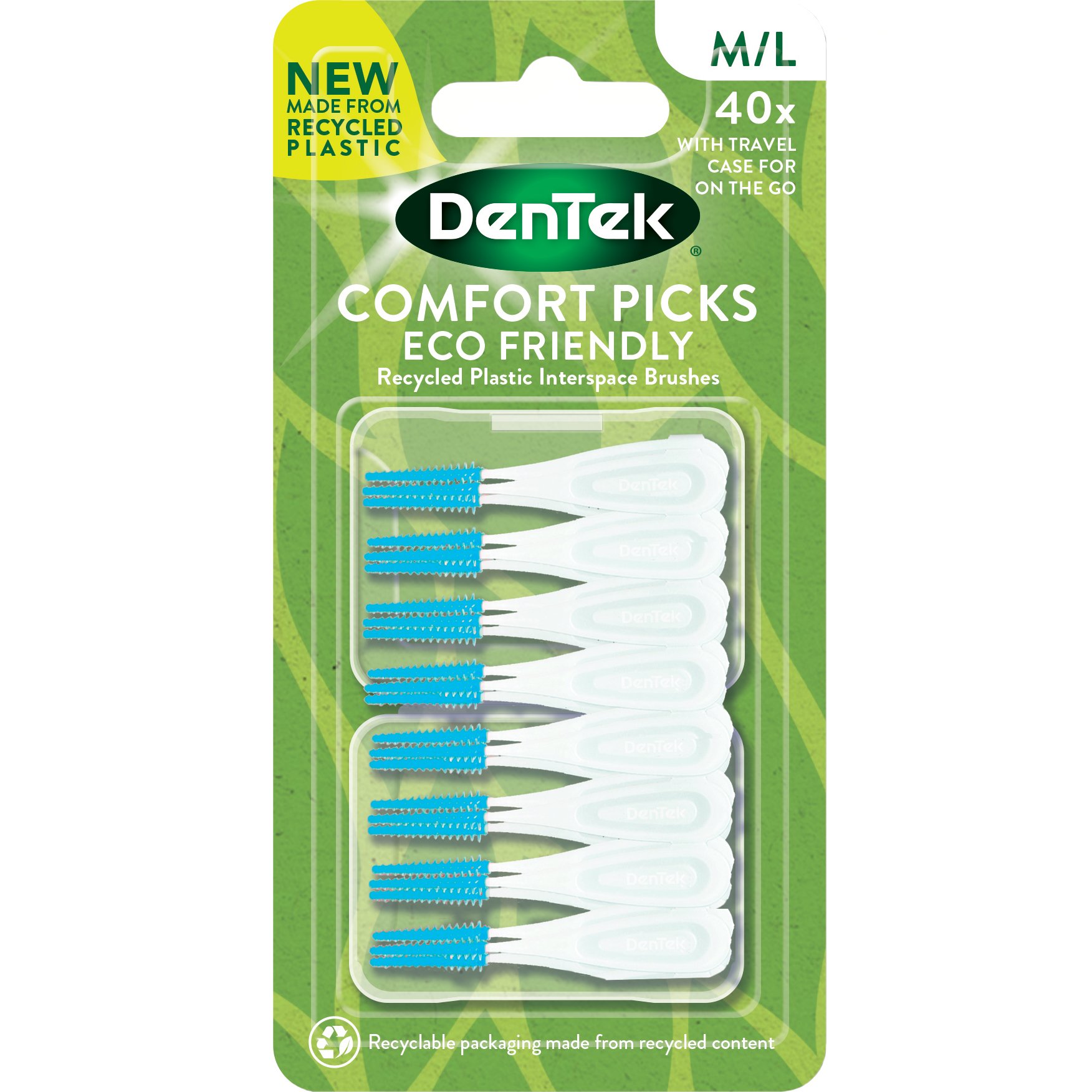 Dentek Dentek Comfort Picks Recycled Plastic Interspace Brushes Size M/L Μεσοδόντια Βουρτσάκια από Καουτσούκ 40 Τεμάχια