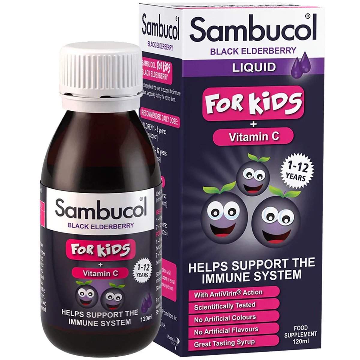 Galenica Galenica Sambucol Black Elderberry for Kids + Vitamin C Liquid Formula Συμπλήρωμα Διατροφής σε Μορφή Σιροπιού για Παιδιά με Βιταμίνη C & Μαύρο Σαμπούκο για την Ενίσχυση του Ανοσοποιητικού με Ευχάριστη Γεύση 120ml