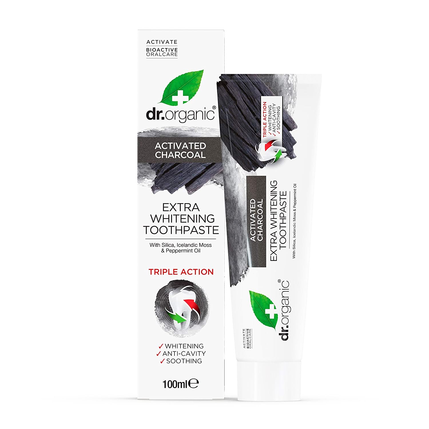 Dr Organic Dr Organic Extra Whitening Charcoal Toothpaste Οδοντόκρεμα με Ενεργό Άνθρακα & Φθόριο 100ml