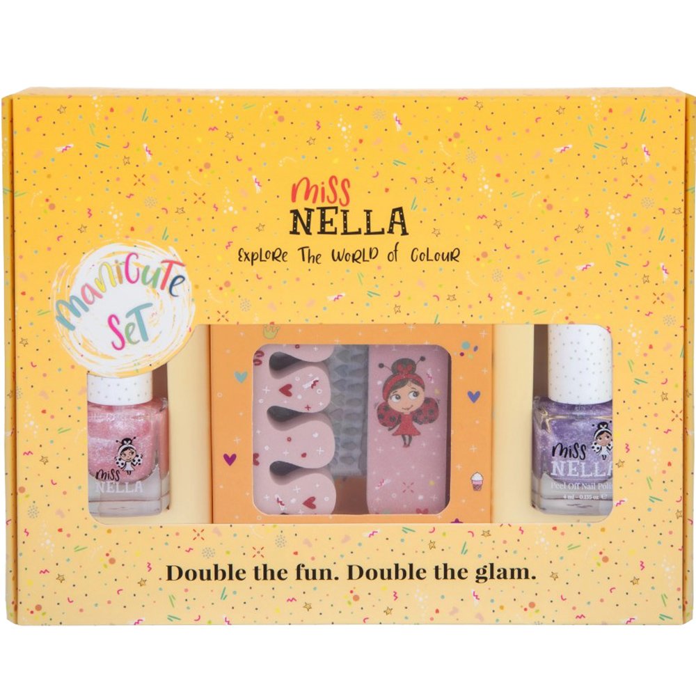 Miss Nella Miss Nella Glitter Manicute Set, 8ml (2x4ml) Nail Polish & Accessories Set Κιτ με 2 Μη Τοξικά Βερνίκια Νυχιών σε Διαφορετικές Αποχρώσεις & Σετ Αξεσουάρ Περιποίησης 1 Τεμάχιο