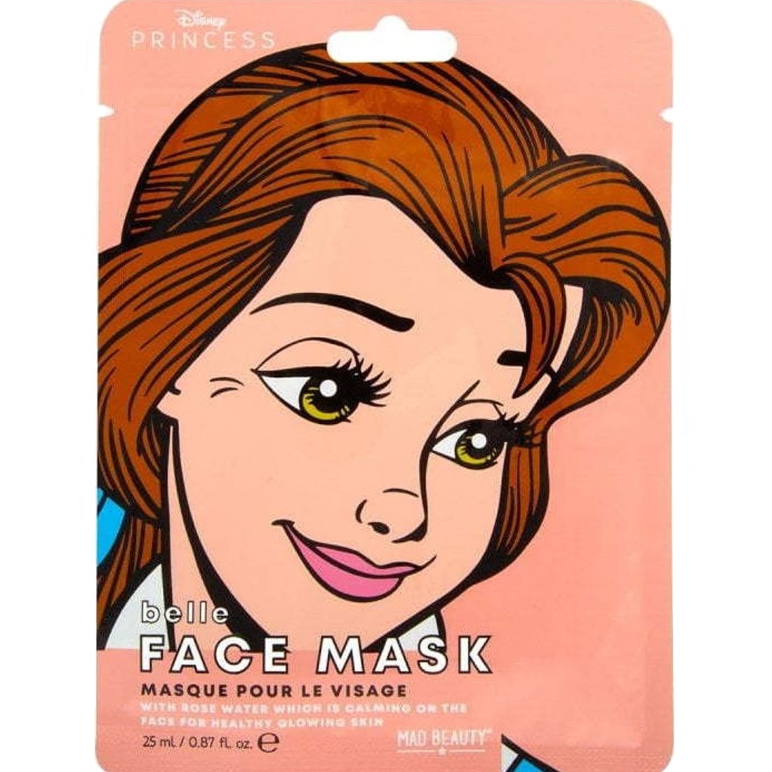 Mad Beauty Disney Princess Belle Face Mask Υφασμάτινη Μάσκα Προσώπου για Λάμψη με Έλαιο Τριαντάφυλλου 25ml