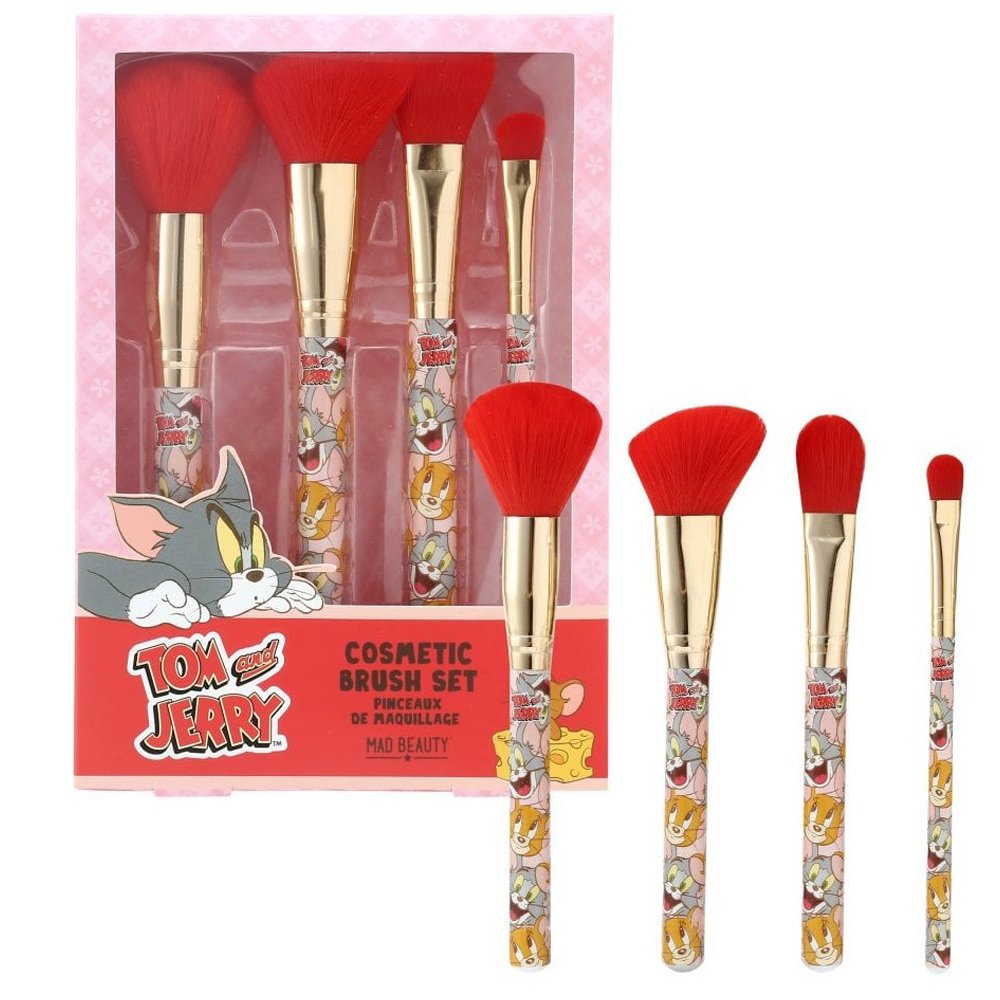 Mad Beauty Tom & Jerry Cosmetic Brush Set Σετ Πινέλων Μακιγιάζ Εμπνευσμένο από τους Χαρακτήρες Tom & Jerry της Disney 4 Τεμάχια φωτογραφία