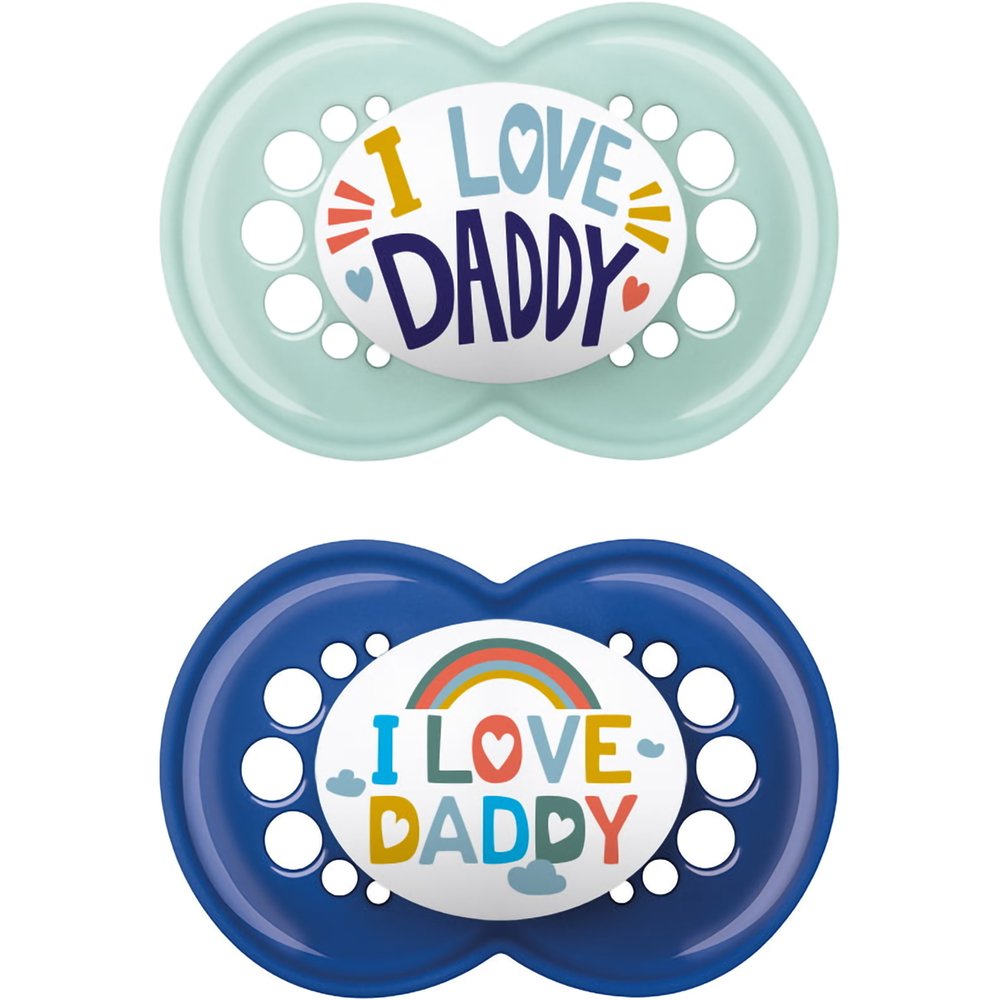 Mam Mam Ι Love Mummy & Daddy Orthodontic Silicone Soother 16m+ Γαλάζιο - Μπλε Ορθοδοντική Πιπίλα Σιλικόνης με Θήκη Μεταφοράς 2 Τεμάχια, Κωδ 265SB1