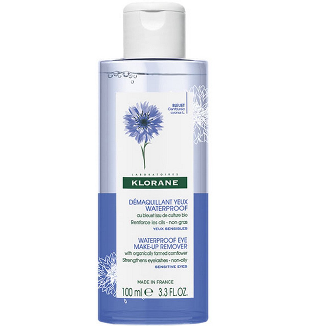 Klorane Klorane Cornflower Waterproof Eye Make-up Remover Διφασικό Υγρό Καθαρισμού - Ντεμακιγιάζ Ματιών, Κατάλληλο για Ευαίσθητα Μάτια & Χρήστες Φακών Επαφής 100ml