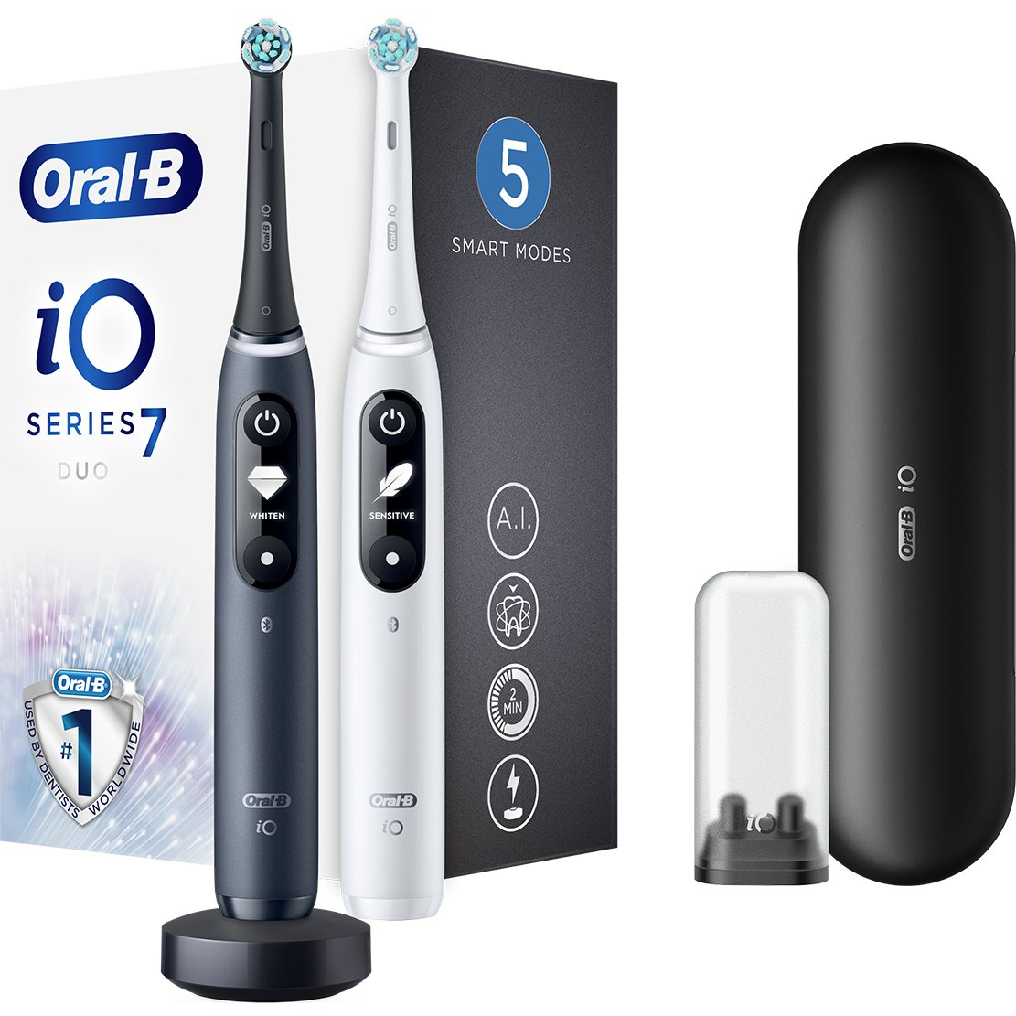 Oral-B iO Series 7 DUO Electric Toothbrushes Black & White Ηλεκτρική Οδοντόβουρτσα με Επαναστατική iO Τεχνολογία 2 Τεμάχια φωτογραφία