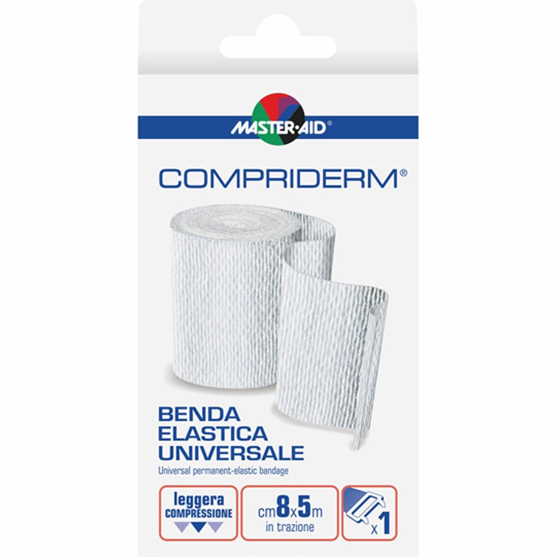 Master Aid Master Aid Compriderm Universal Permanent-Elastic Bandage 5m x 8cm Ελαστικός Επίδεσμος με Άγκιστρα σε Άσπρο Χρώμα 1 Τεμάχιο