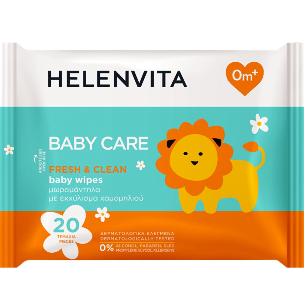 ΦΑΡΜΕΞ Helenvita Baby Wipes with Chamomle Extract Μαλακά Μωρομάντηλα Εμποτισμένα με Εκχύλισμα Χαμομηλιού 20 Τεμάχια (1x20 Τεμάχια)