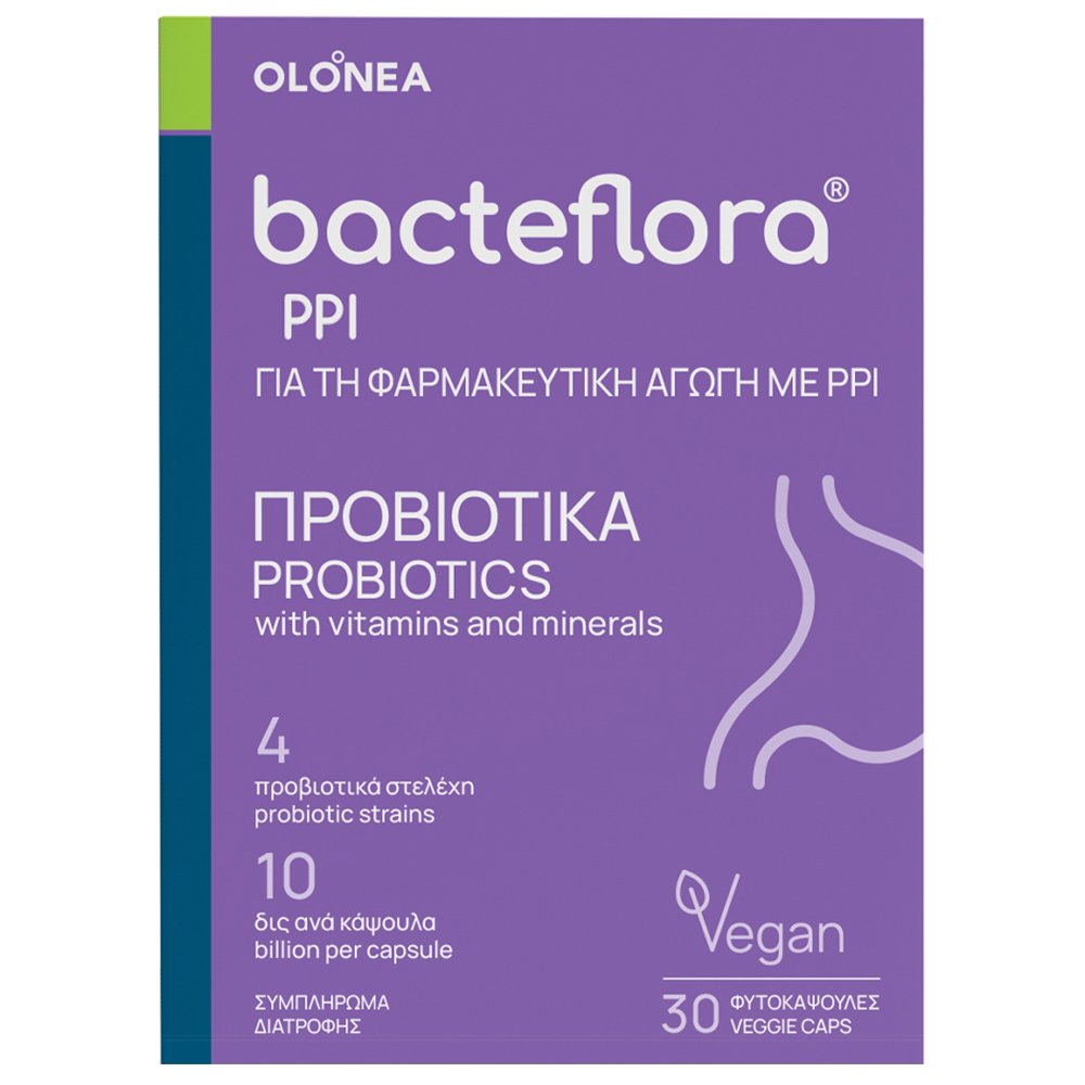 Olonea Olonea Bacteflora PPI Probiotics Συμπλήρωμα Διατροφής με Προβιοτικά, Βιταμίνες & Μέταλλα για Φαρμακευτική Αγωγή με PPI 30veg.caps