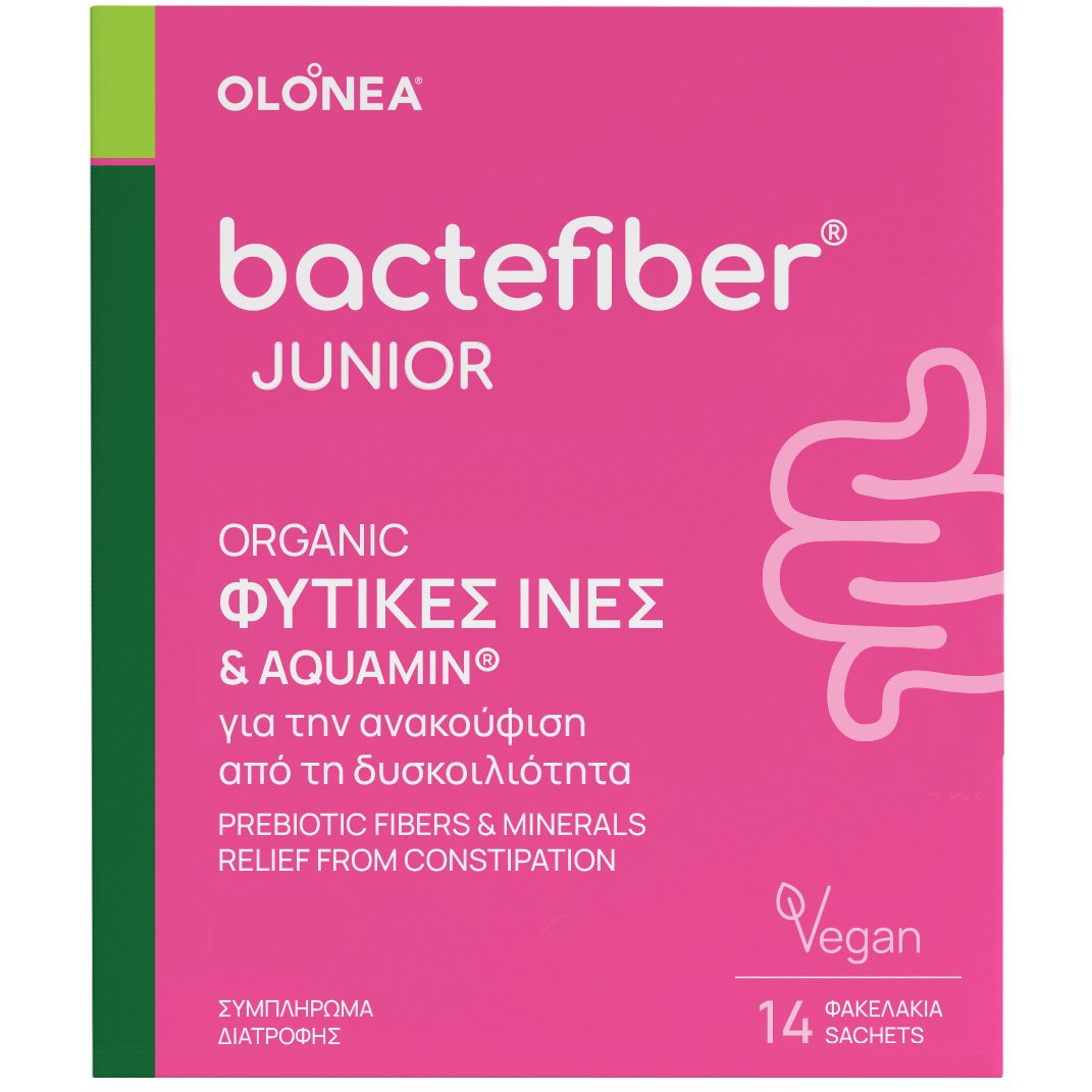 Olonea Olonea Bactefiber Junior Organic Συμπλήρωμα Διατροφής με Φυτικές Ίνες για την Ανακούφιση από την Παιδική Δυσκοιλιότητα 14 Sachets