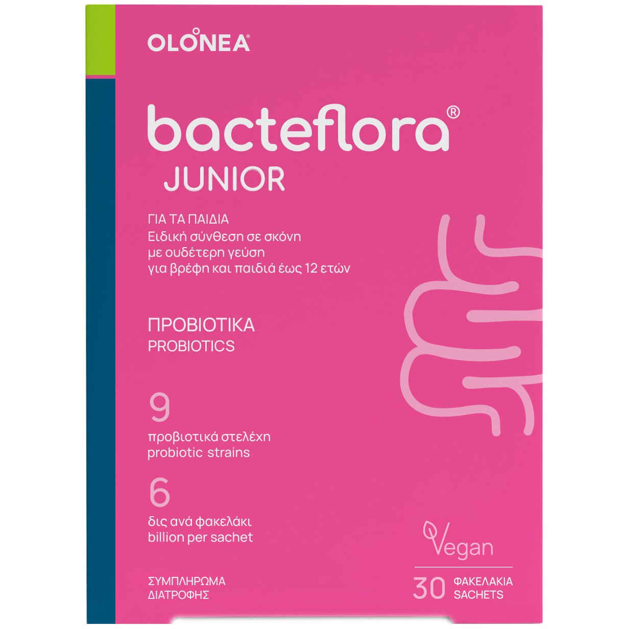 Olonea Olonea Bacteflora Junior Συμπλήρωμα Διατροφής με Προβιοτικά για Βρέφη & Παιδιά σε Σκόνη με Ουδέτερη Γεύση 30 Sachets