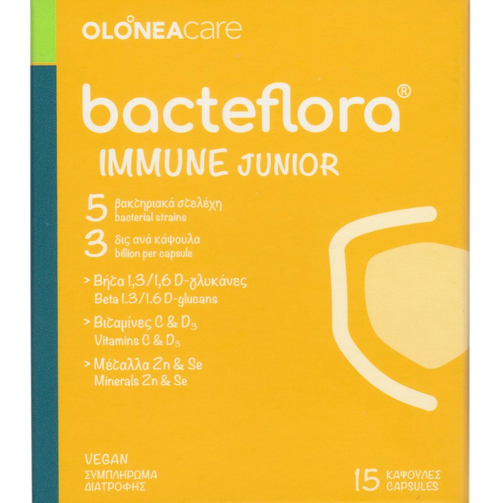 Olonea Olonea Bacteflora Immune Junior Συμπλήρωμα Διατροφής Προβιοτικών, Βιταμινών & Μετάλλων για την Ενίσχυση του Ανοσοποιητικού σε Παιδιά Άνω των 4 Ετών 15caps