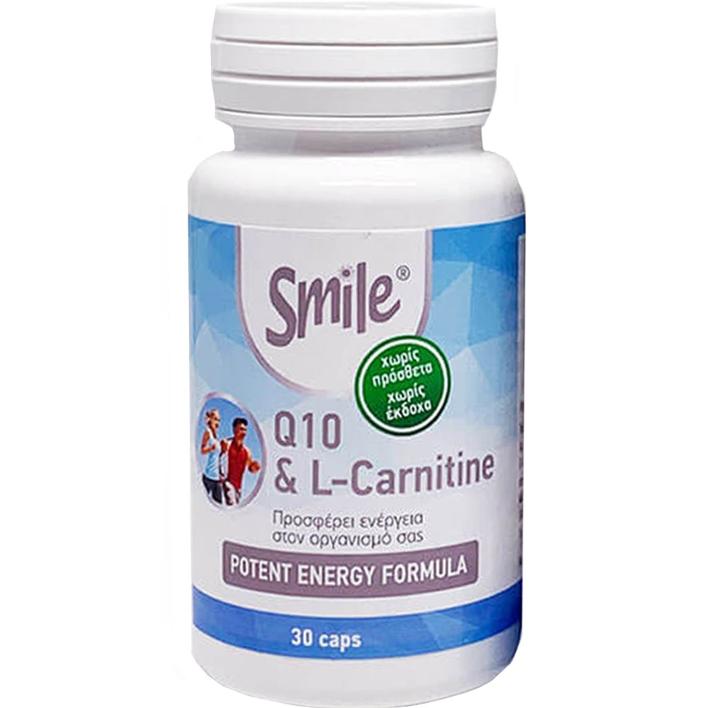 Smile Smile Q10 & L-Carnitine Συμπλήρωμα Διατροφής Συνενζύμου Q10 & Αμινοξέος Καρνιτίνης για Ενέργεια, Αύξηση Μυϊκής Μάζας & Αποκατάσταση 30caps