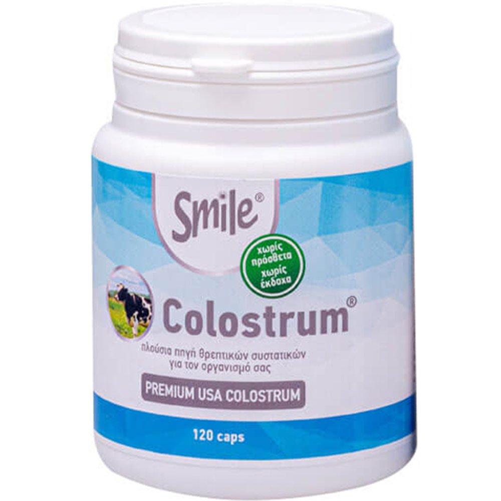 Smile Smile Colostrum 350mg Συμπλήρωμα Διατροφής από Συμπυκνωμένο Αγελαδινό Πρωτόγαλα Πλούσιο σε Αντισώματα & Πρωτεΐνες για την Ανοσορύθμιση & Ενίσχυση του Ανοσοποιητικού Συστήματος 120caps