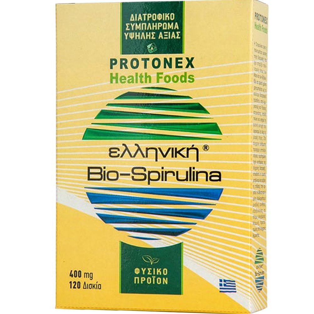 Protonex Health Foods Protonex Bio-Spirulina 400mg Συμπλήρωμα Διατροφής Ελληνικής Βιολογικής Σπιρουλίνας για Ενέργεια, Αντοχή & Τόνωση του Οργανισμού 120tabs