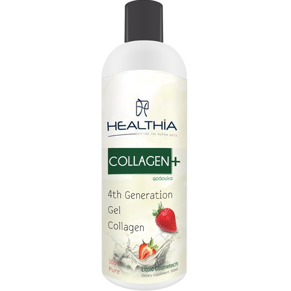 Healthia Healthia Collagen+ 100% Pure Συμπλήρωμα Διατροφής Κολλαγόνου 4ης Γενιάς σε Πόσιμο Υγρό  3 Πεπτιδίων για την Καλή Υγεία των Αρθρώσεων, Υγιή Μαλλιά, Νύχια & Δέρμα με Γεύση Φράουλα 500ml - Strawberry