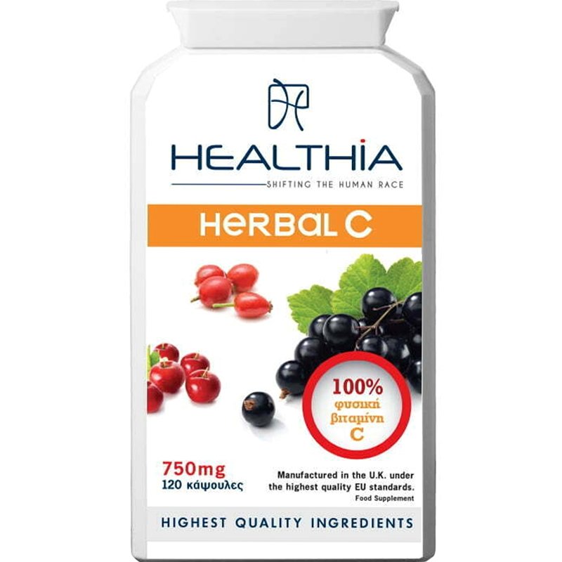 Healthia Healthia Herbal Vitamin C 750mg Συμπλήρωμα Διατροφής Εκχυλίσματος Βοτάνων Πλούσιο σε Φυτικής Προέλευσης Βιταμίνης C για την Ενίσχυση του Ανοσοποιητικού 120caps