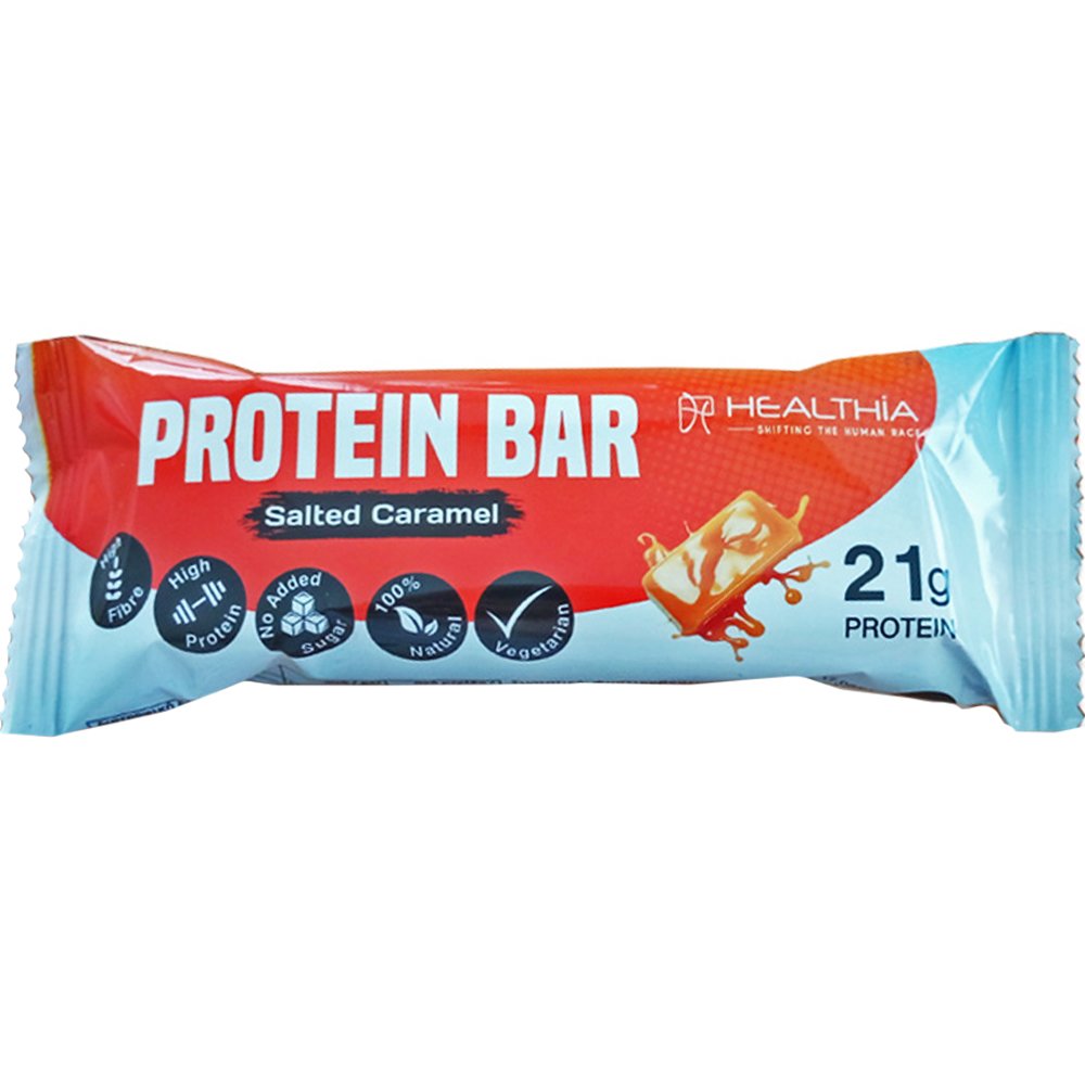 Healthia Healthia Protein Bar Μπάρα Δημητριακών Υψηλής Περιεκτικότητας σε Πρωτεΐνη για Ενέργεια με Γεύση Αλατισμένη Καραμέλα & Φυστικοβούτυρο 60g, 1 Τεμάχιο - Salted Caramel