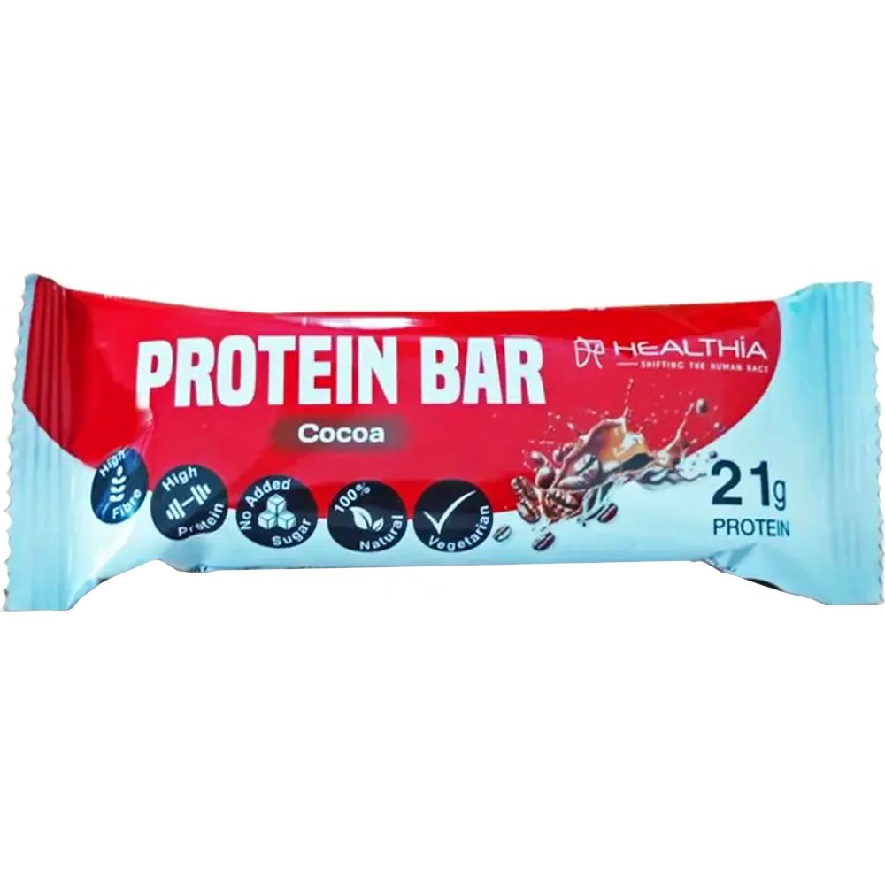 Healthia Healthia Protein Bar Μπάρα Δημητριακών Υψηλής Περιεκτικότητας σε Πρωτεΐνη για Ενέργεια με Γεύση Κακάο & Φυστικοβούτυρο 60g, 1 Τεμάχιο - Cocoa