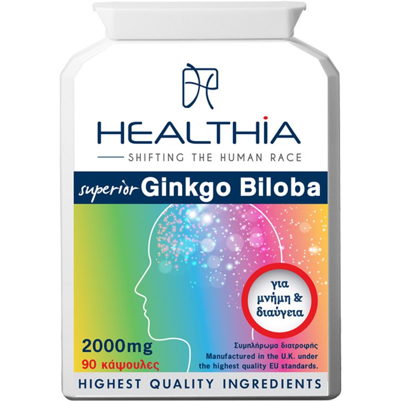 Healthia Healthia Superior Ginkgo Biloba 2000mg Συμπλήρωμα Διατροφής Εκχυλίσματος Ginkgo Biloba & Βιταμινών Συμπλέγματος Β για Ενίσχυση της Μνήμης, Κατά της Πνευματικής Κόπωσης & Καλή Λειτουργία του Νευρικού Συστήματος 90caps