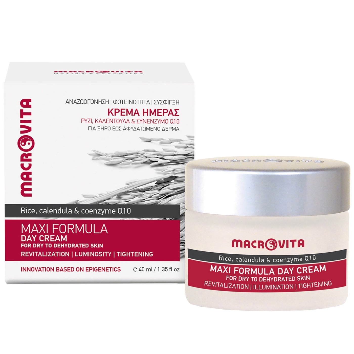 Macrovita Macrovita Active Formula Day Cream Αναζωογονητική Κρέμα Ημέρας με Ρύζι, Καλέντουλα & Συνεζυμο Q10 για Κανονικό & Μικτό Δέρμα 40ml