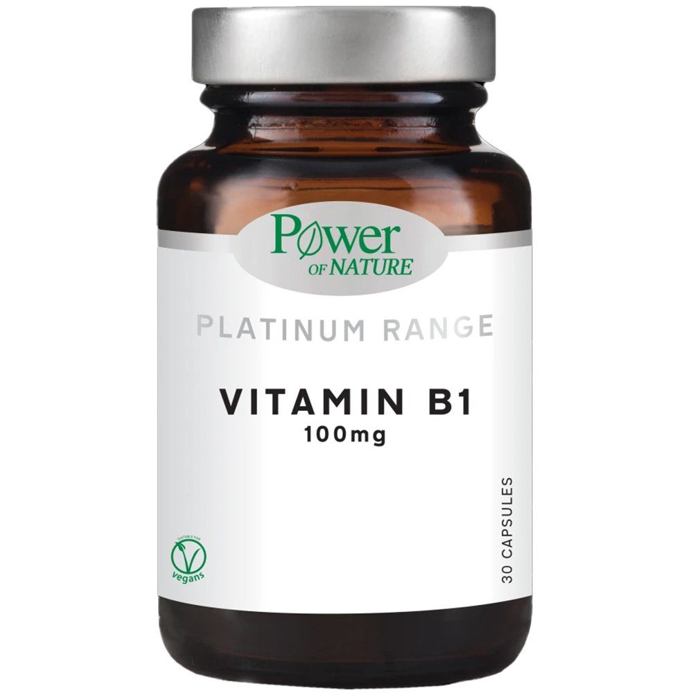 Power Health Power Health Platinum Range Vitamin B1 100mg 30veg.caps,Συμπλήρωμα Διατροφής με Θειαμίνη για τη Φυσιολογική Λειτουργία της Καρδιάς, του Νευρικού Συστήματος & Μείωση της Κούρασης