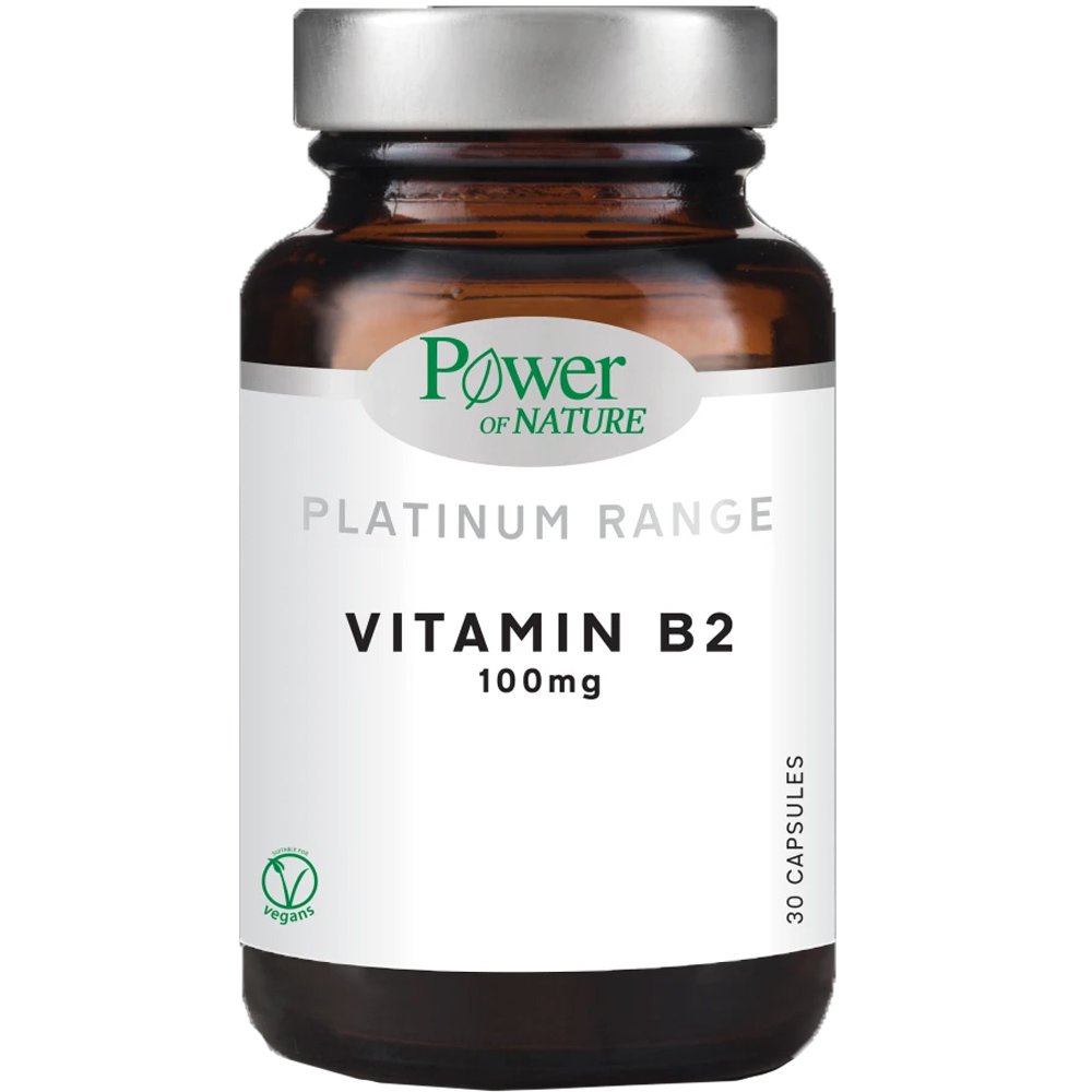 Power Health Power Health  Platinum Range Vitamin B2 100mg Συμπλήρωμα Διατροφής με Βιταμίνη B2 για την Καλή Λειτουργία των Μεταβολικών Διεργασιών του Οργανισμού 30veg.caps