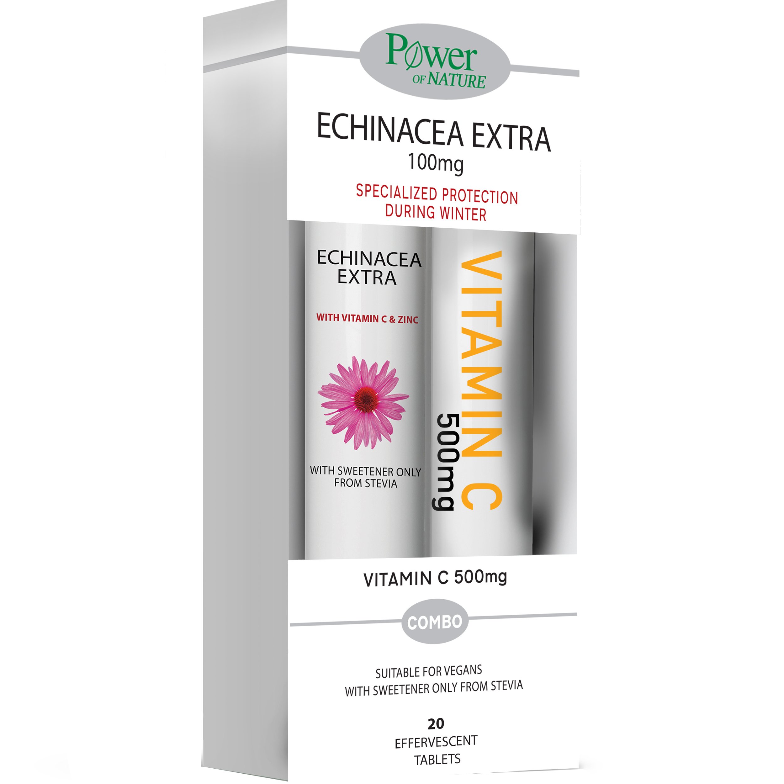 Power Health Power Health Promo Echinacea Extra 100mg, 20 Effer.tabs & Vitamin C 500mg, 20 Effer.tabs,Συμπλήρωμα Διατροφής με Εχινάκεια Βιταμίνη C & Ψευδάργυρο για Ενίσχυση του Ανοσοποιητικού με Γεύση Λεμόνι & Συμπλήρωμα Διατροφής με Βιταμίνη C για Ενίσχυση του Α