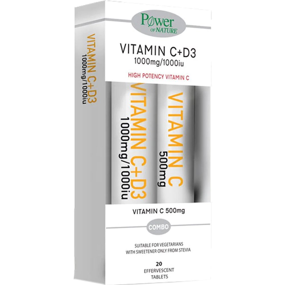 Power Health Power Health Promo Vitamin C 1000mg + D3 1000iu, 20 Effer.tabs & Vitamin C 500mg, 20 Effer.tabs,Συμπλήρωμα Διατροφής με Βιταμίνη C & D για την Ενίσχυση του Ανοσοποιητικού με Γεύση Τζίντζερ & Λεμόνι & Συμπλήρωμα Διατροφής με Βιταμίνη C για Ενίσχυση το