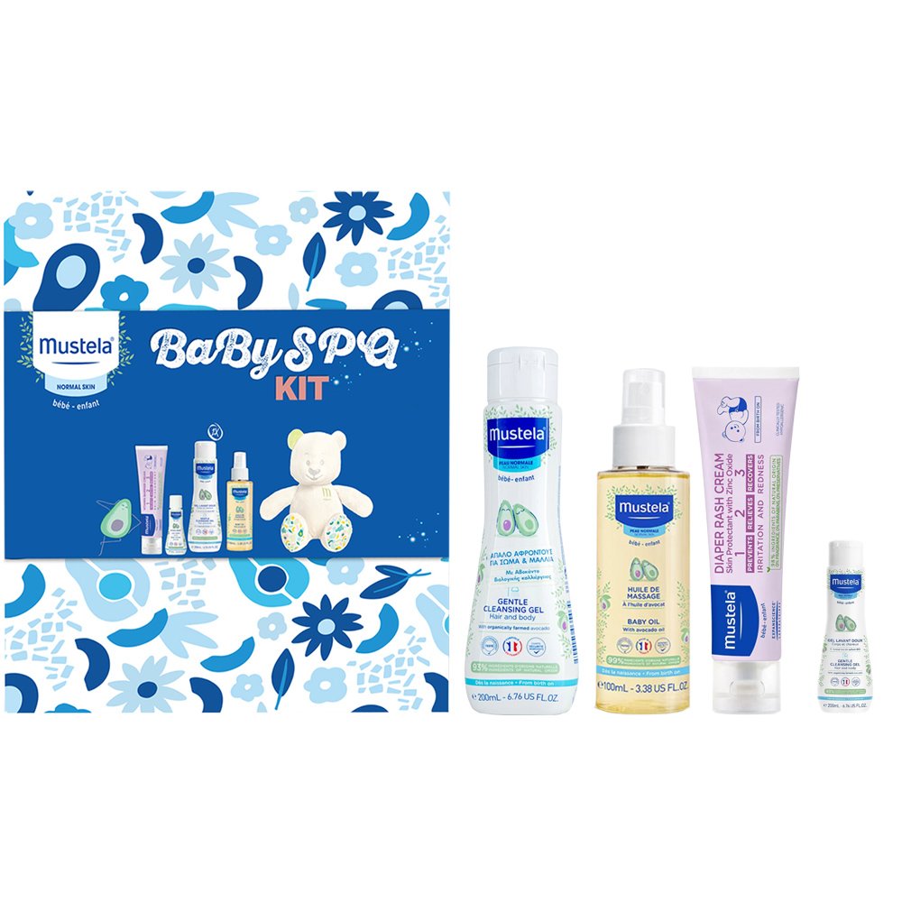 Mustela Mustela Promo Gentle Cleansing Gel 400ml (2x200ml) & Baby Oil Spray 100ml & 123 Vitamin Barrier Cream 50ml & Hydra Bebe Body Lotion 50ml & Δώρο Teddy Bear 1 Τεμάχιο