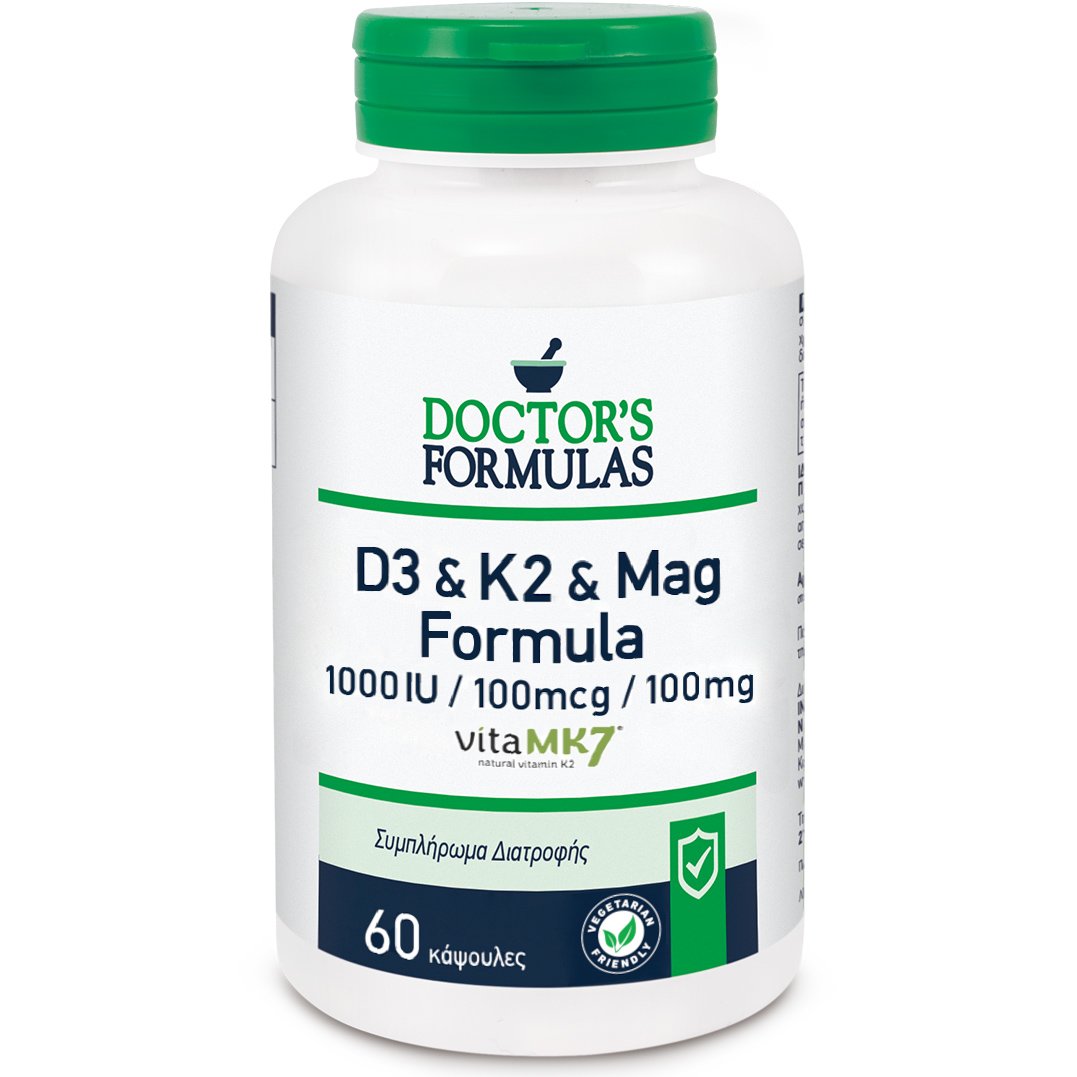 Doctor's Formulas Doctor's Formula D3 & K2 & Mag Formula 1000IU,100mcg,100mg Συμπλήρωμα Διατροφής για τη Φυσιολογική Λειτουργία του Νευρικού & Μυϊκού Συστήματος 60caps