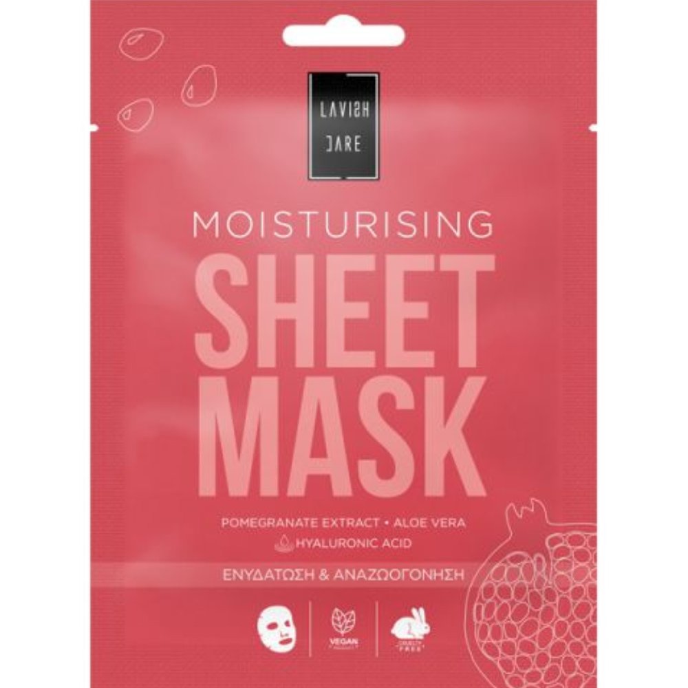 Lavish Care Lavish Care Moisturising Rich Me Face Sheet Mask Μάσκα Ενυδάτωσης & Αναζωογόνησης με Εκχύλισμα Ρόδι, Αλόη & Υαλουρονικό Οξύ 25g