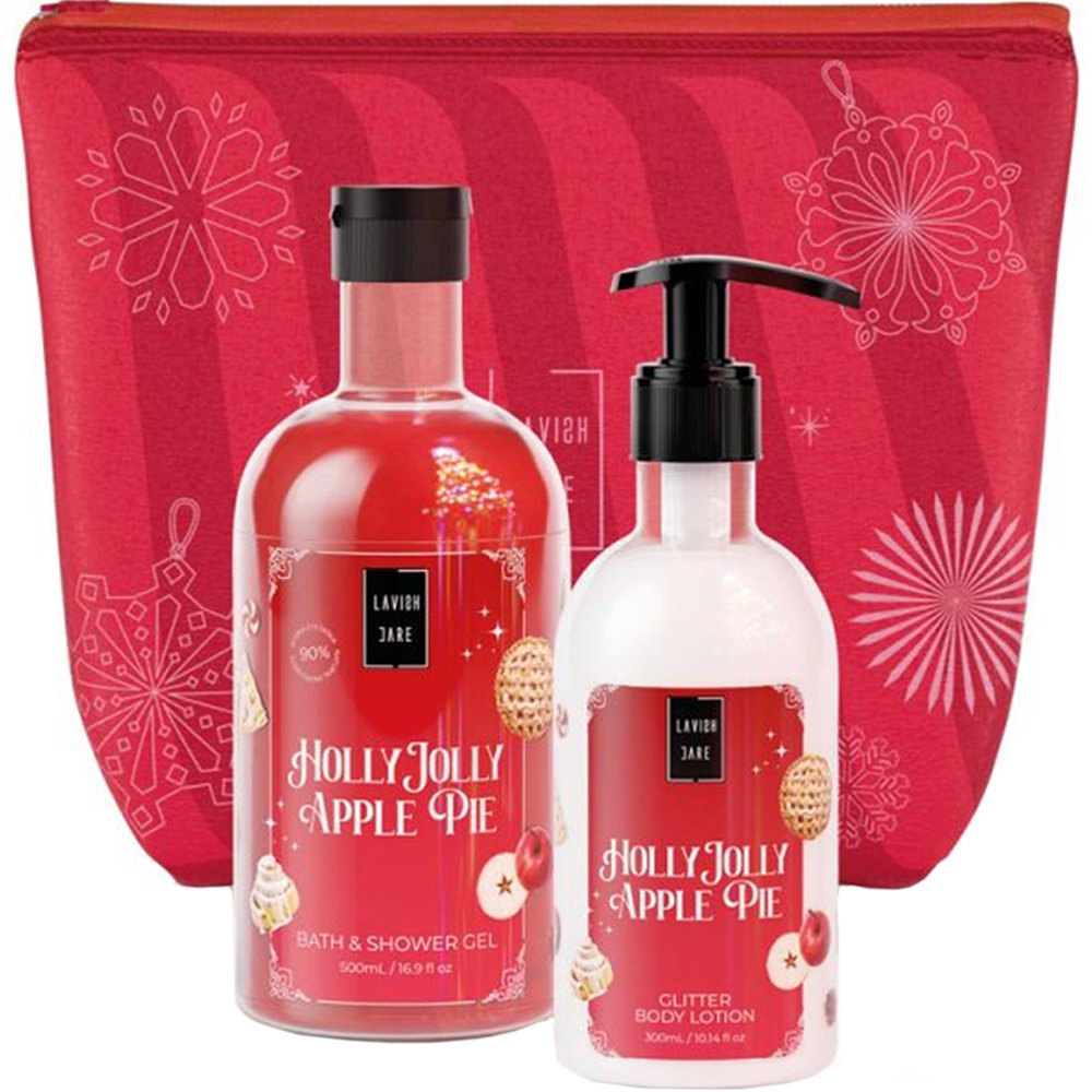 Lavish Care Lavish Care Promo Holly Jolly Apple Pie Bath & Shower Gel 500ml & Glitter Body Lotion 300ml & Νεσεσέρ 1 Τεμάχιο