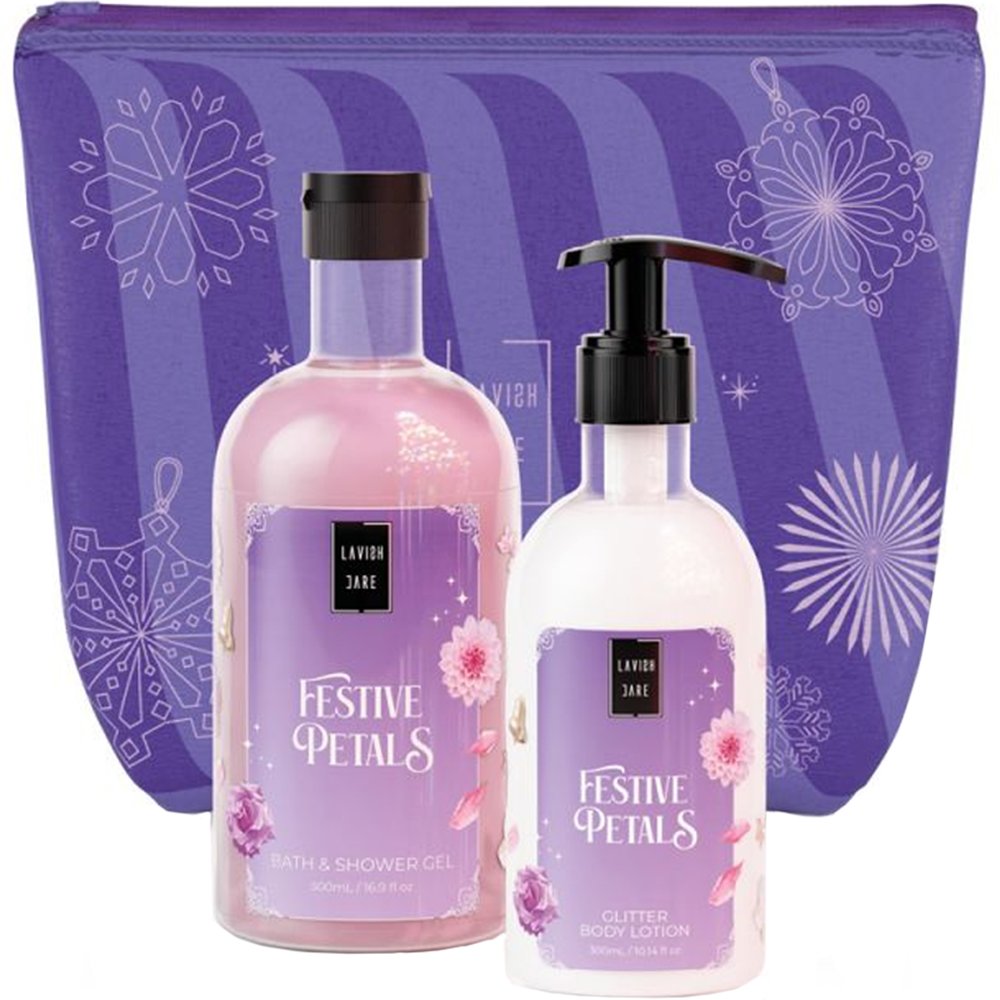 Lavish Care Lavish Care Promo Festive Petals Bath & Shower Gel 500ml & Glitter Body Lotion 300ml & Νεσεσέρ 1 Τεμάχιο