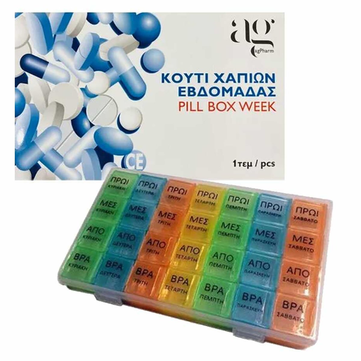 AgPharm AgPharm Pill Box Week Κουτί Χαπιών Εβδομάδας 28 Θέσεων 1 Τεμάχιο