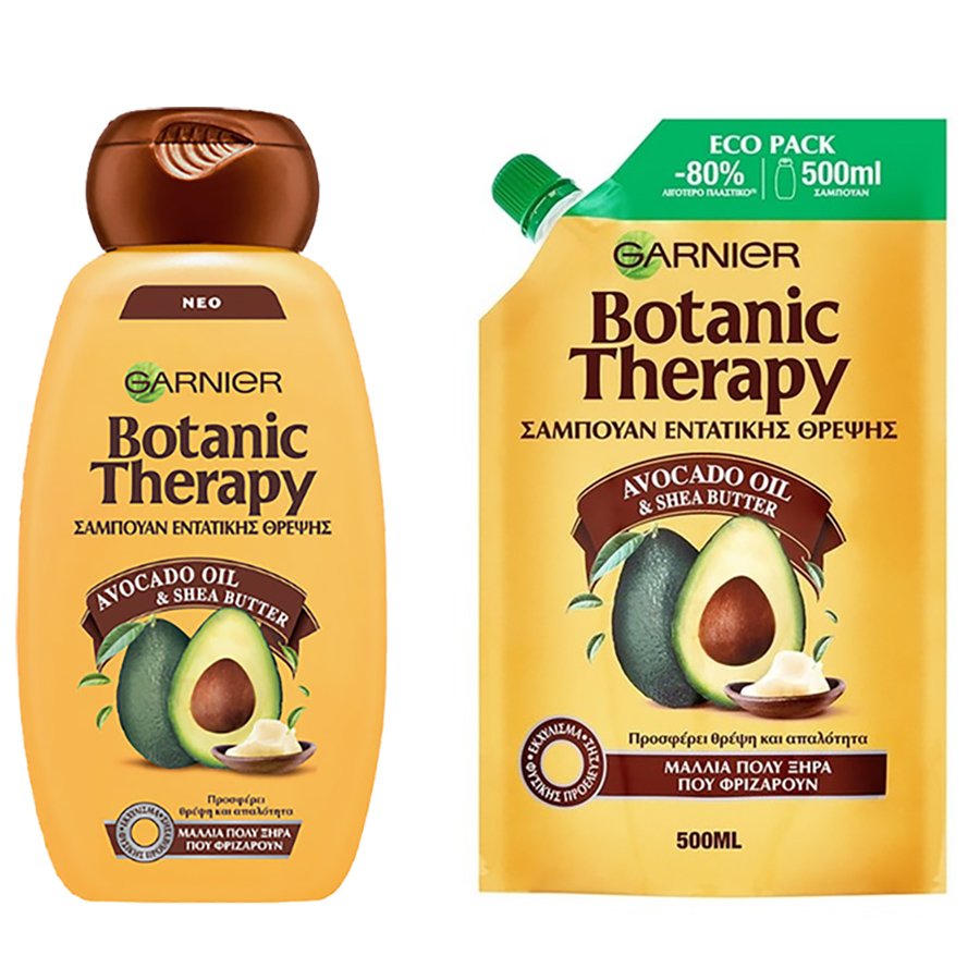 Garnier Garnier Botanic Therapy Πακέτο Προσφοράς Avocado Oil & Sea Butter Nourishing Shampoo 400ml & Nourishing Shampoo Eco Pack 500ml