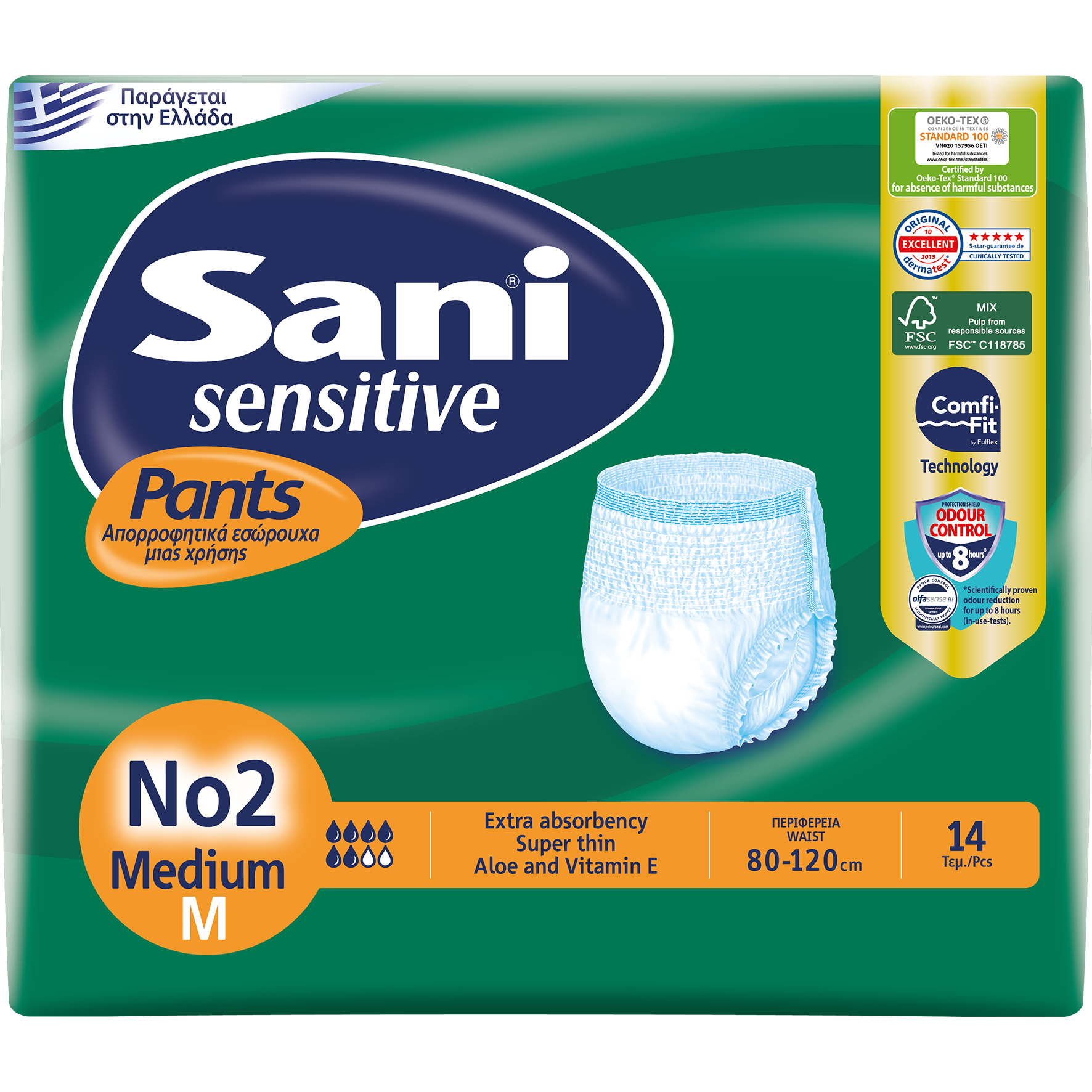 Sani Sani Sensitive Pants Ελαστικό Εσώρουχο Ακράτειας 14 Τεμάχια - No2 Medium