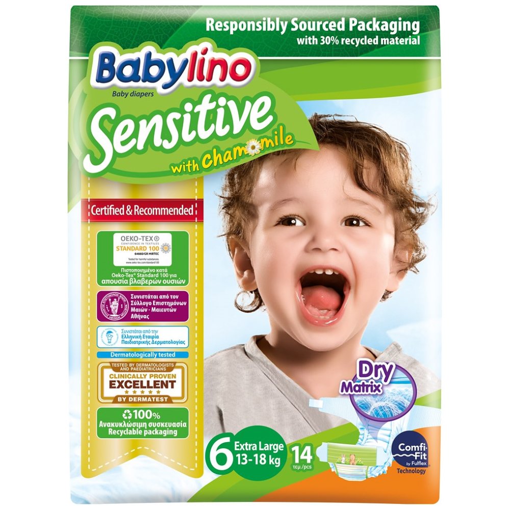 Babylino Babylino Sensitive Νο6 Extra Large (13-18kg) 14 πάνες