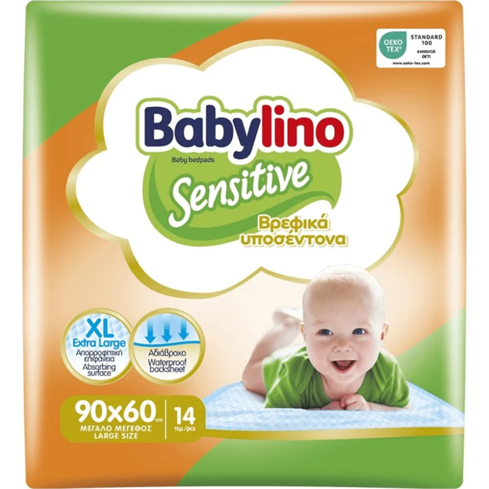 Babylino Babylino Sensitive Baby Bedpads XL (90x60cm) Αδιάβροχα & Απαλά Βρεφικά Υποσέντονα μιας Χρήσης για Προστασία & Υγιεινή 14 Τεμάχια