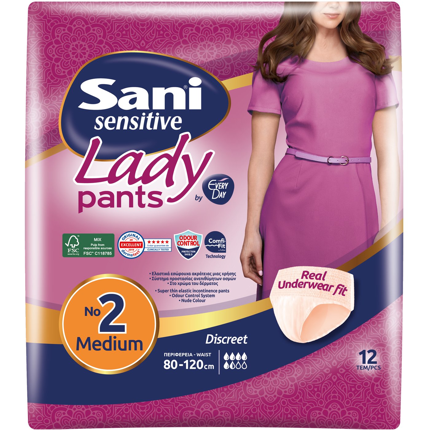 Sani Sani Sensitive Lady Pants Discreet Ελαστικό Εσώρουχο Ακράτειας 12 Τεμάχια - No2 Medium