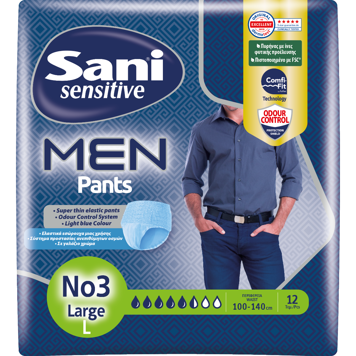 Sani Sani Sensitive Men Pants Ελαστικά Εσώρουχα μιας Χρήσης για Άνδρες 12 Τεμάχια - No3 Large 100-140cm