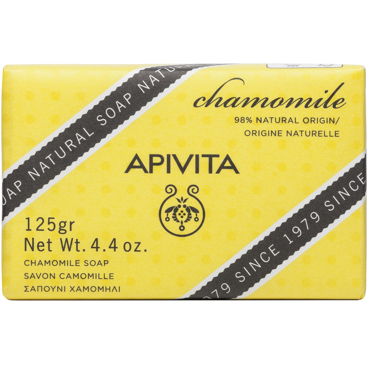 Apivita Apivita Natural Soap With Chamomile Καταπρϋντικό Φυτικό Σαπούνι για Ευαίσθητες Επιδερμίδες με Χαμομήλι 125g