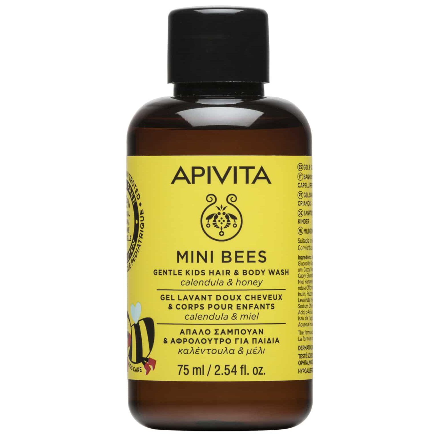 Apivita Apivita Mini Bees Hair & Body Wash 2 Years+ Travel Size Απαλό Σαμπουάν - Αφρόλουτρο για Παιδιά με Καλέντουλα & Μέλι 75ml