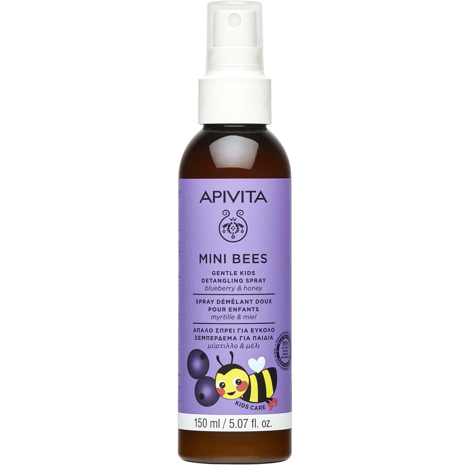 Apivita Apivita Mini Bees Detangling Spray 2 Years+ Παιδικό Spray Μαλλιών για Εύκολο Ξεμπέρδεμα με Μύρτιλλο & Μέλι 150ml