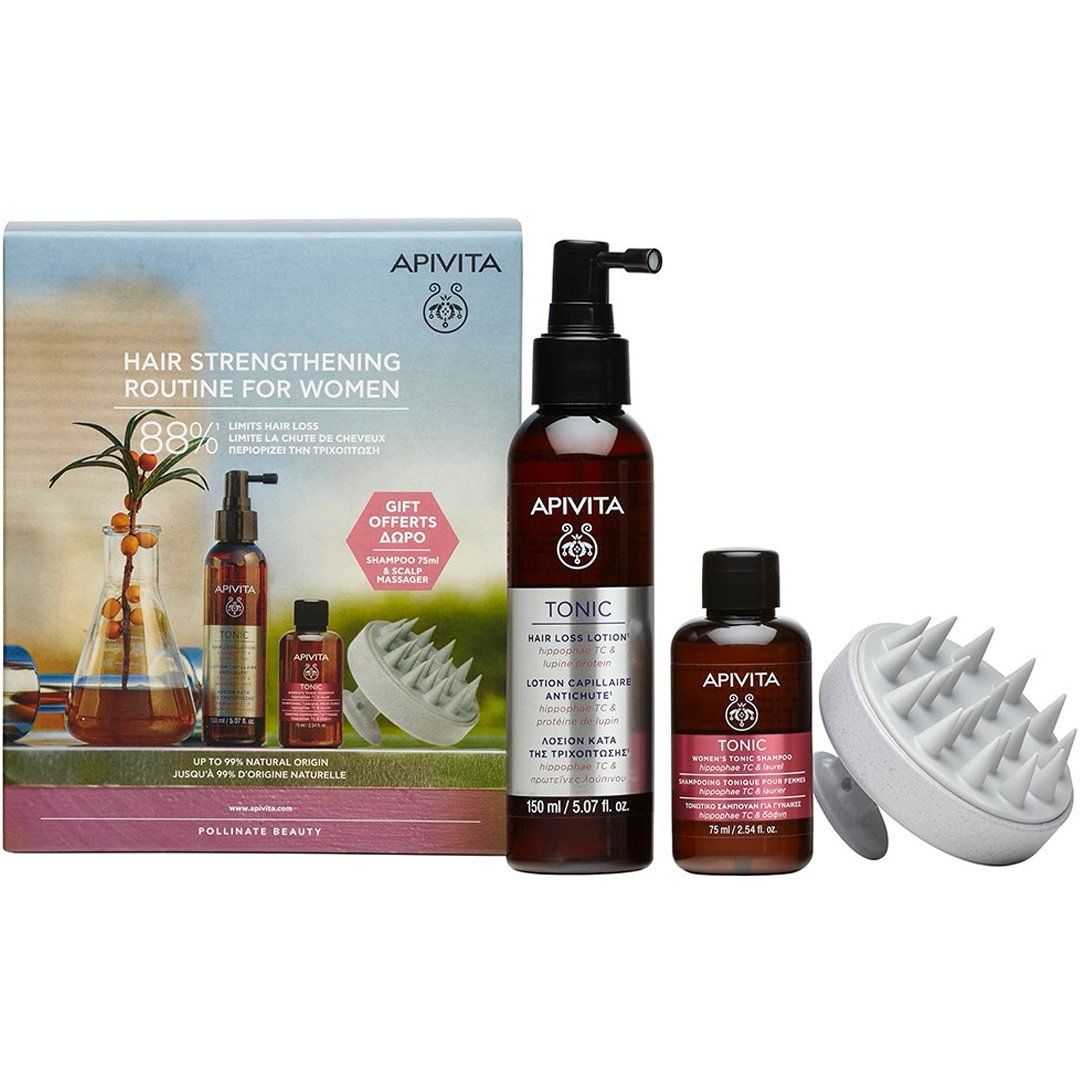 Apivita Apivita Hair Strengthening Routine for Women Πακέτο Προσφοράς Tonic Hair Loss Lotion 150ml & Δώρο Women's Tonic Shampoo 75ml & Scalp Massager