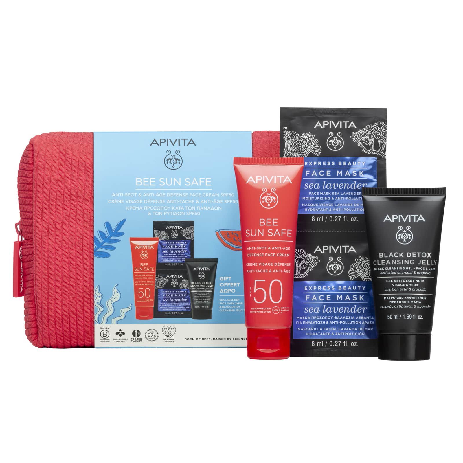 Apivita Apivita Promo Bee Sun Safe Anti-Spot & Anti-Age Defense Face Cream Spf50, 50ml & Δώρο Black Detox Cleansing Jelly 50ml & Express Face Mask Sea Levander 16ml (2x8ml) & Δώρο Κοραλί Νεσεσέρ 1 Τεμάχιο