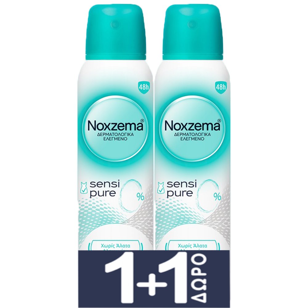 Noxzema Noxzema Promo Sensi Pure Deodorant Spray Γυναικείο Αποσμητικό Σπρέι Χωρίς Άλατα Αλουμινίου για 48ωρη Προστασία 300ml (2x150ml)