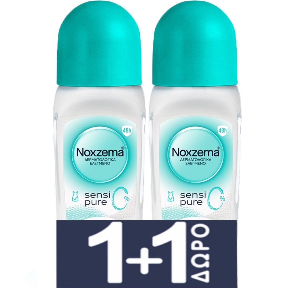 Noxzema Noxzema Promo Sensi Pure Roll On Γυναικείο Αποσμητικό Χωρίς Άλατα Αλουμινίου με 48ωρη Προστασία Κατά της Κακοσμίας 100ml (2x50ml)