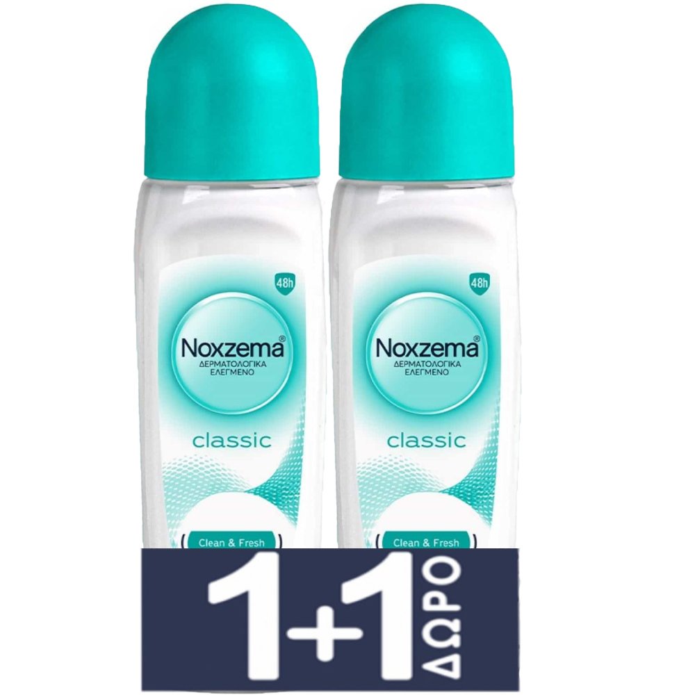 Noxzema Noxzema Promo Classic Roll On Clean & Fresh Γυναικείο Αντιιδρωτικό Αποσμητικό με Άρωμα Φρεσκάδας για 48ωρη Προστασία 150ml (2x75ml)